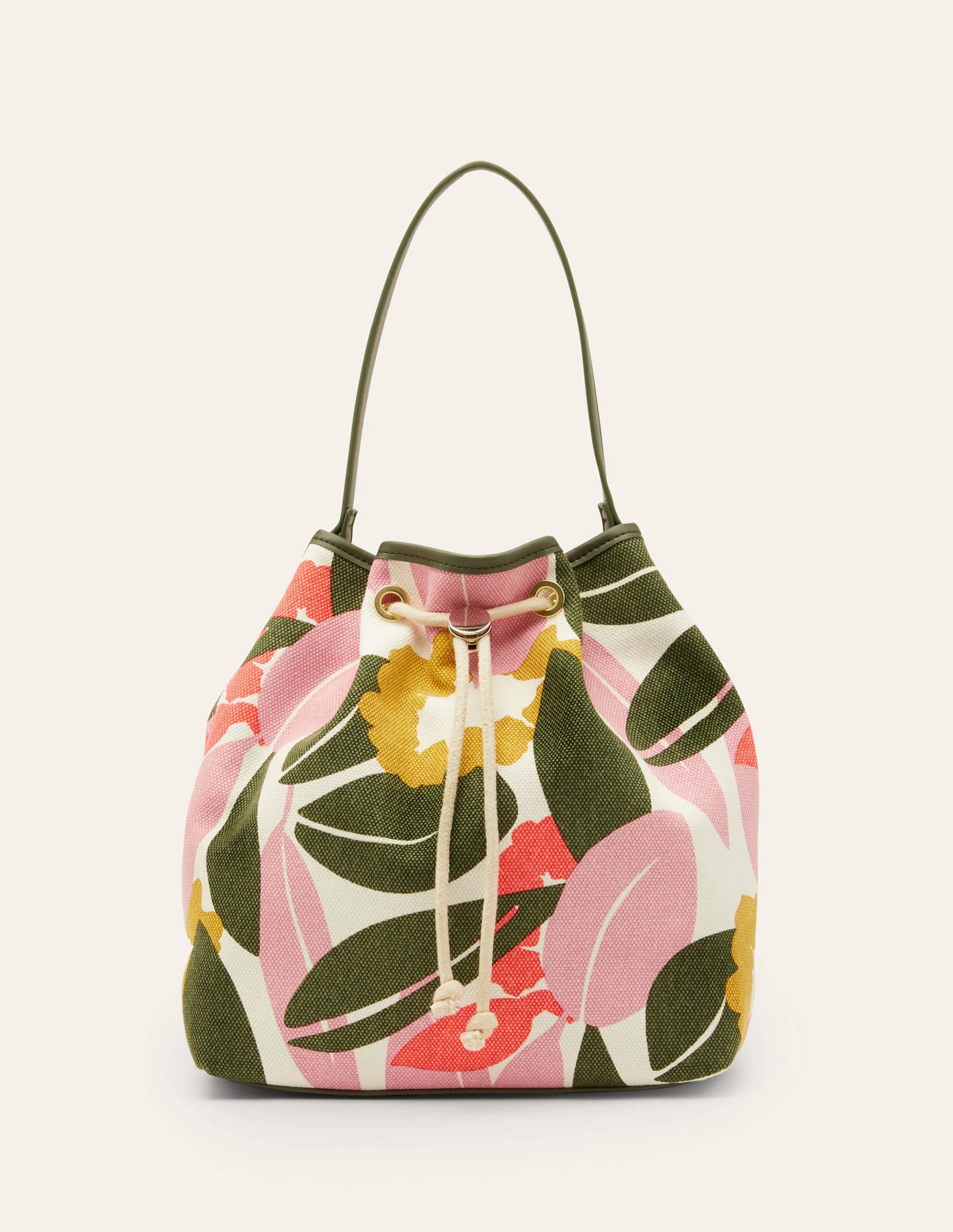 Sac seau en toile avec cordon de serrage-Ivoire, motif Abstract Bloom - Image 3
