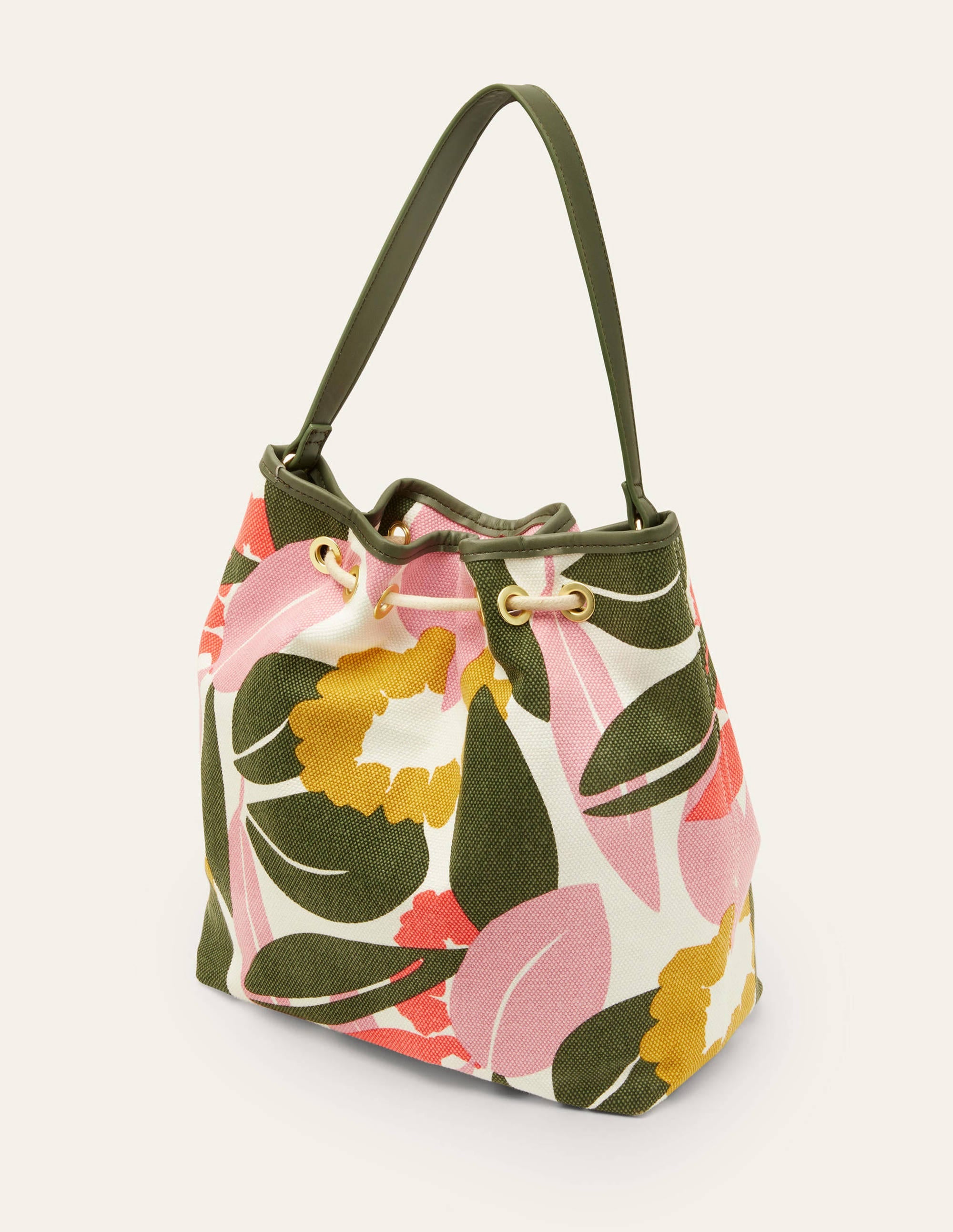 Sac seau en toile avec cordon de serrage-Ivoire, motif Abstract Bloom - Image 6