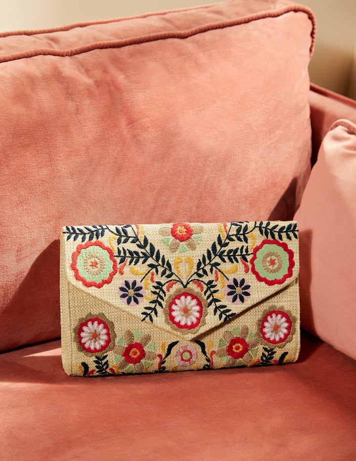 Embroidered Clutch Bag-Natural