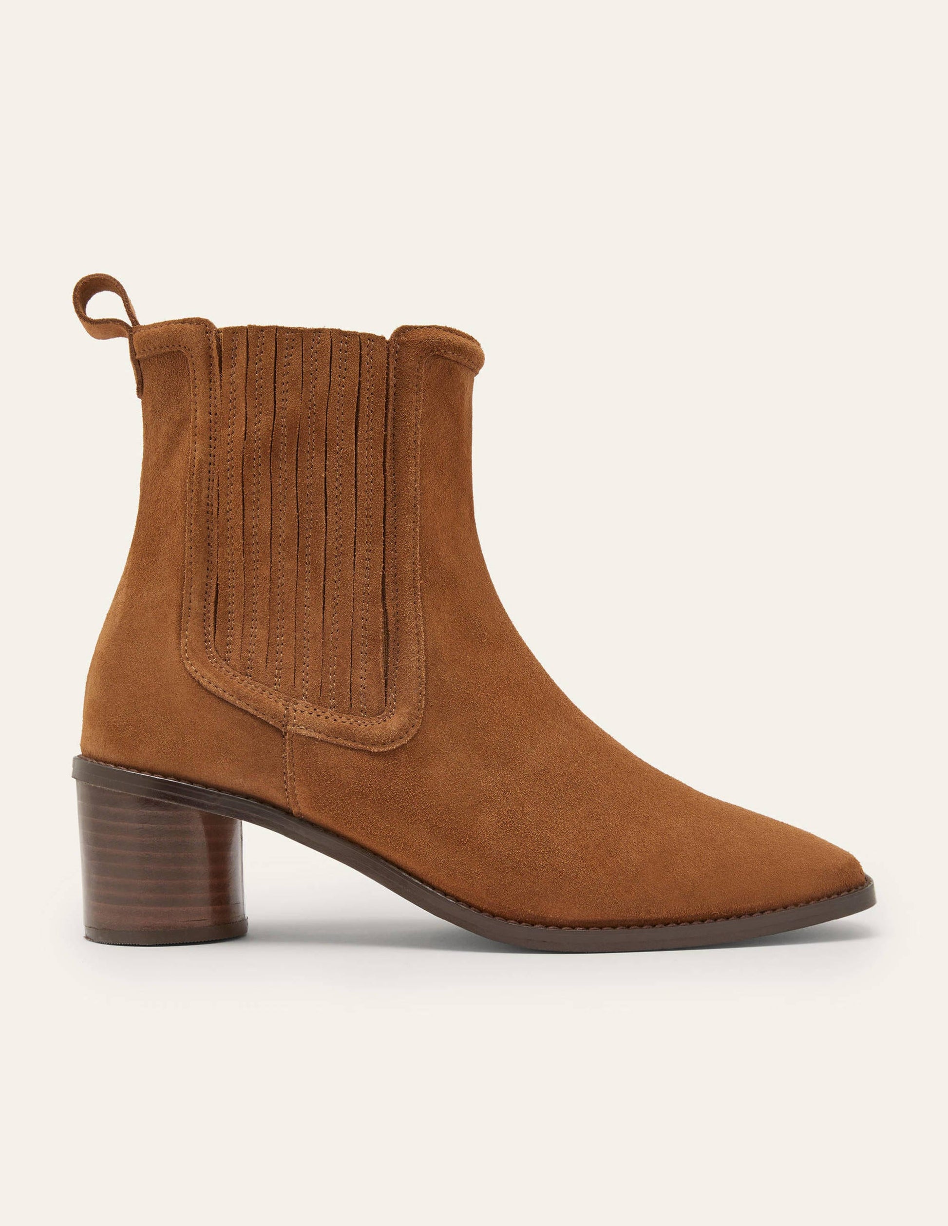 Bottines chelsea à talons ronds en daim-Tabac-2