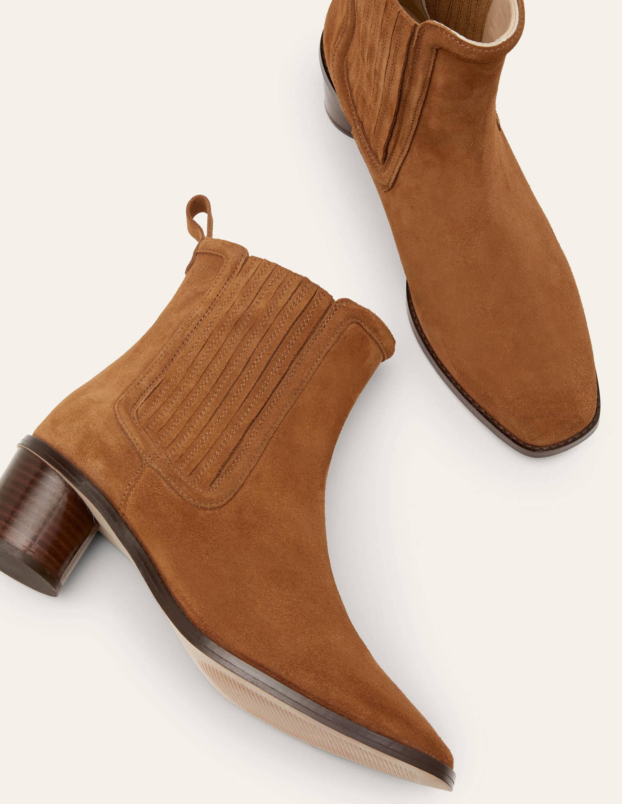Bottines chelsea à talons ronds en daim-Tabac - Image 3