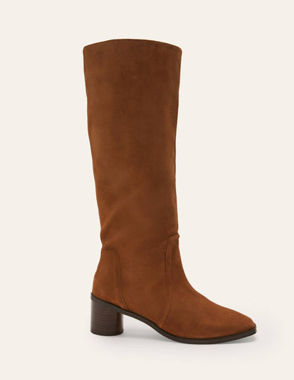 Kniehohe Stiefel aus Veloursleder-Tabakbraun