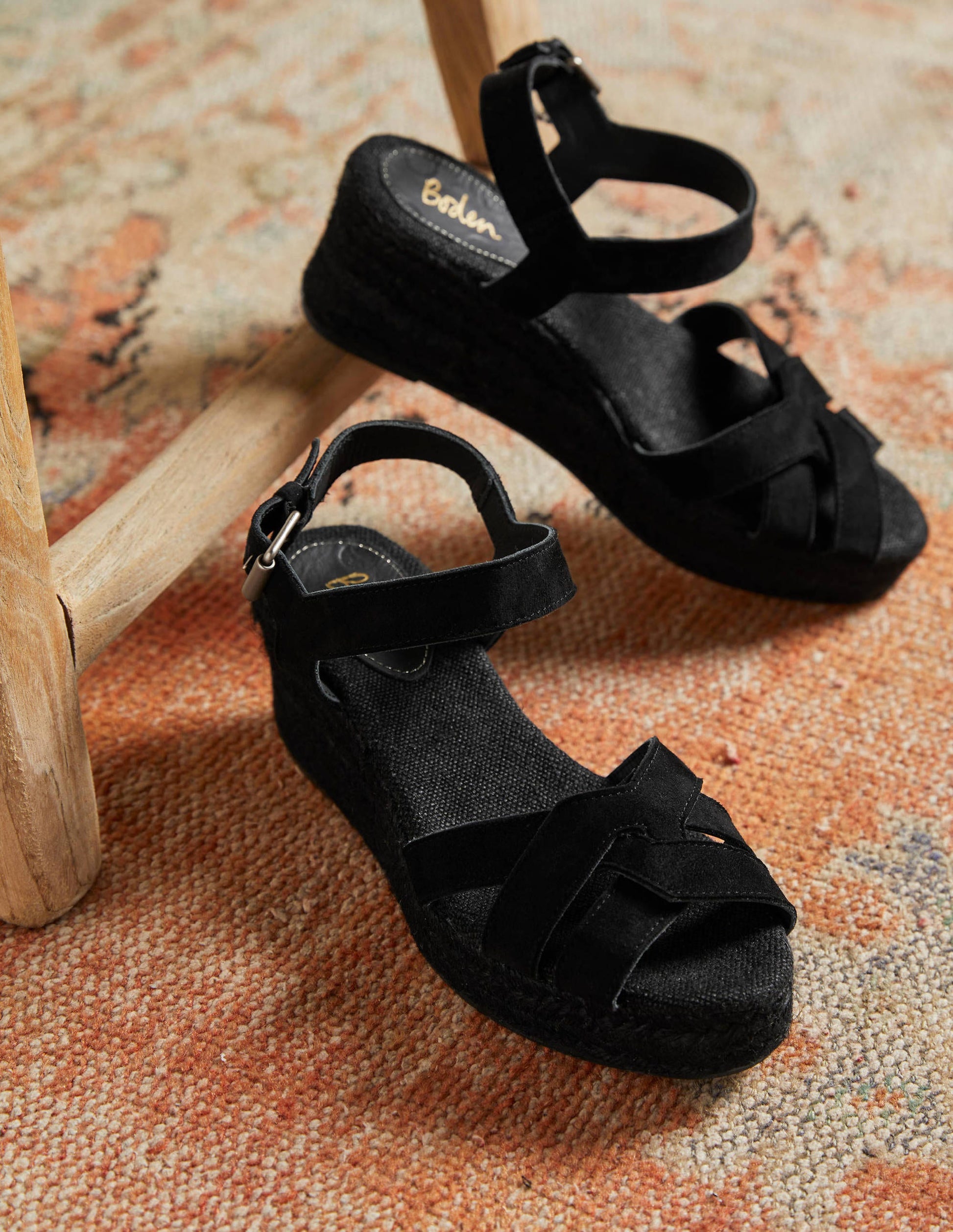 Espadrilles compensées géométriques-Noir-1