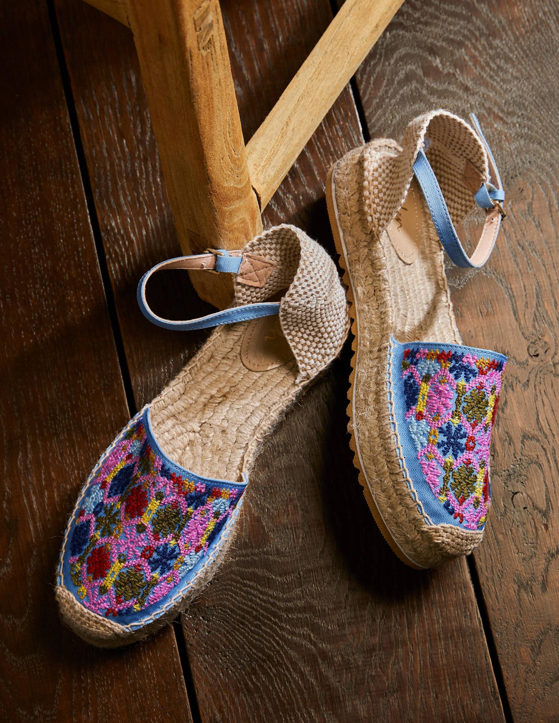 Espadrilles à plateforme plate-Broderie chambray-1
