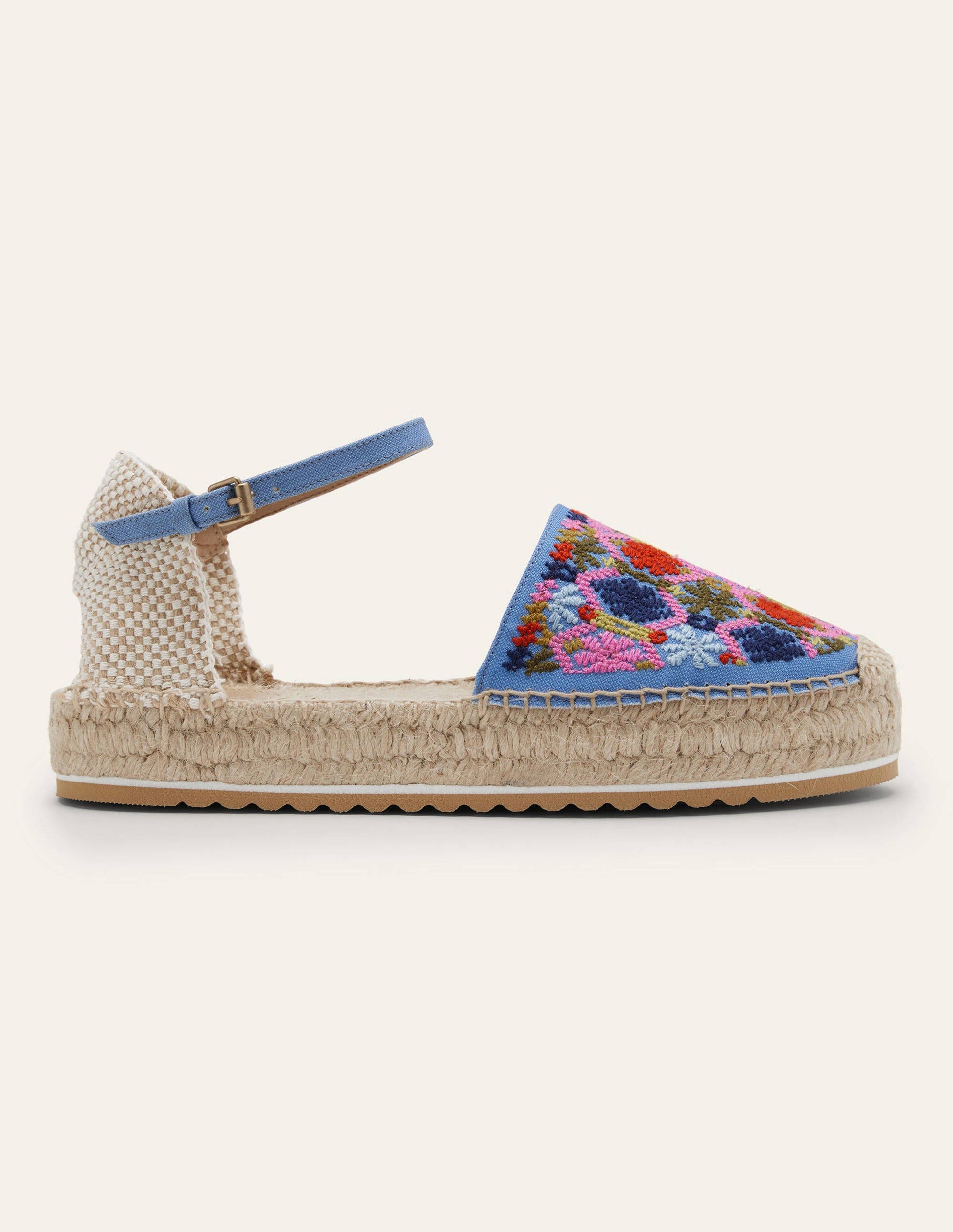 Espadrilles à plateforme plate-Broderie chambray-2