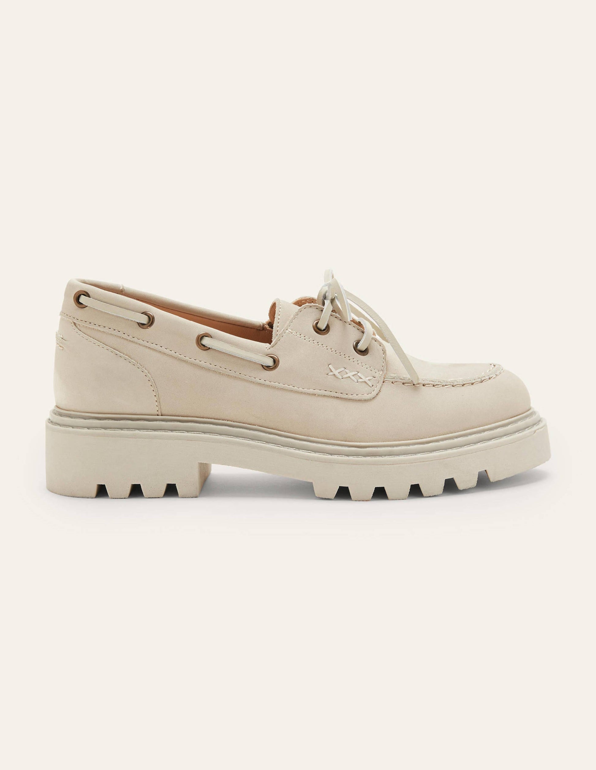 Chunky Sole Leather Deck Shoes-Pearl-2