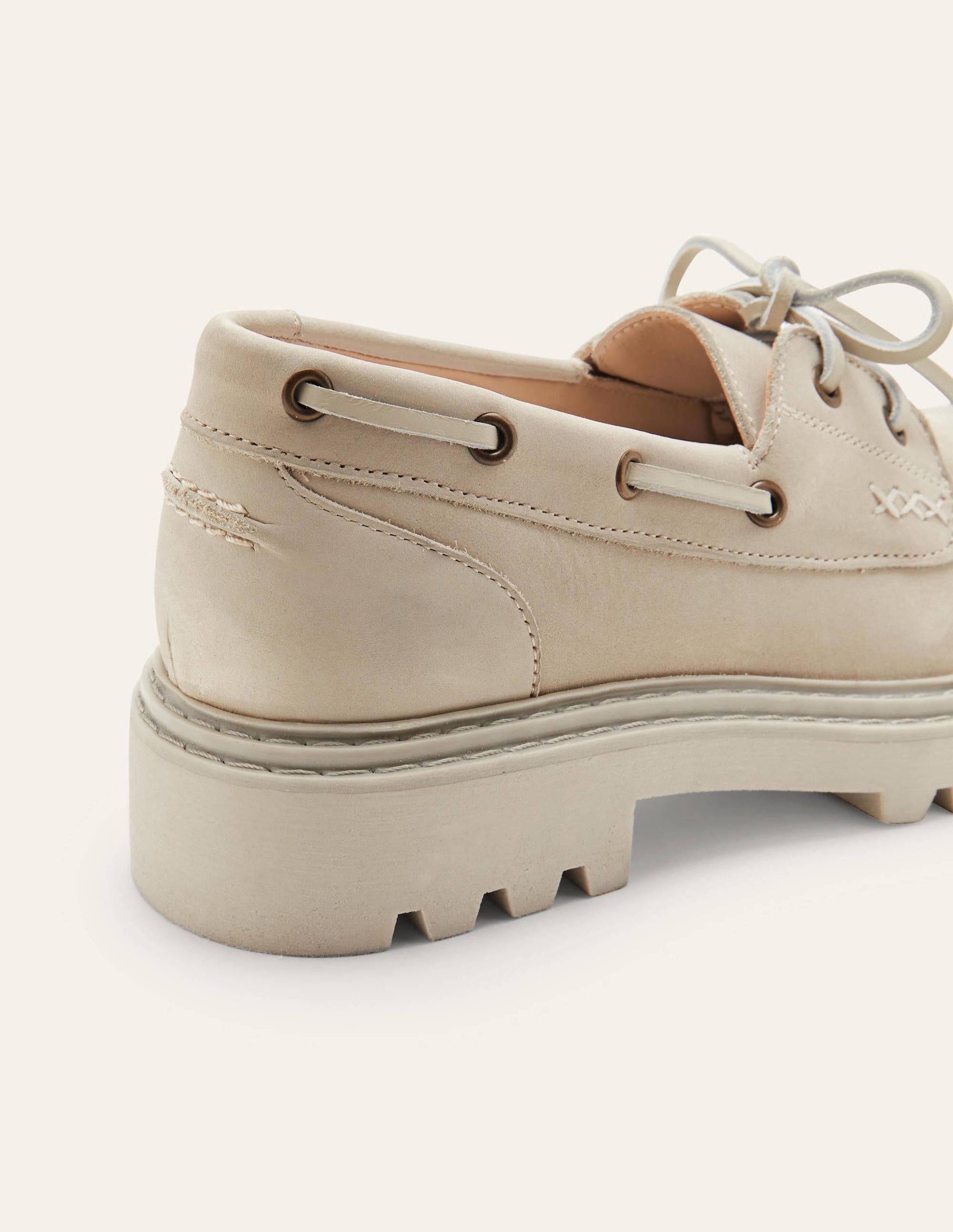 Chunky Sole Leather Deck Shoes-Pearl-3