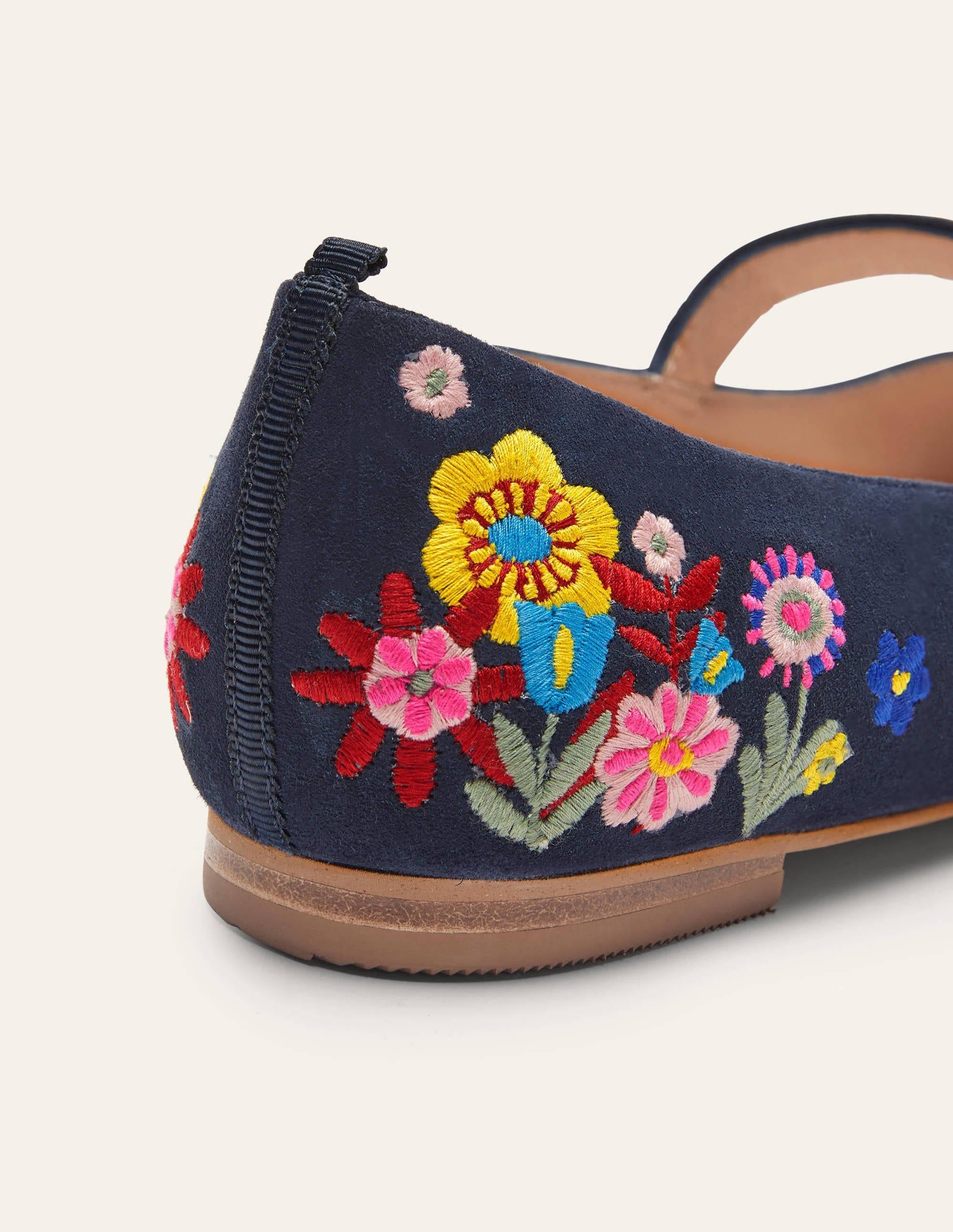 Pointed Toe Mary Jane Shoes-Navy/Embroidery - Image 3