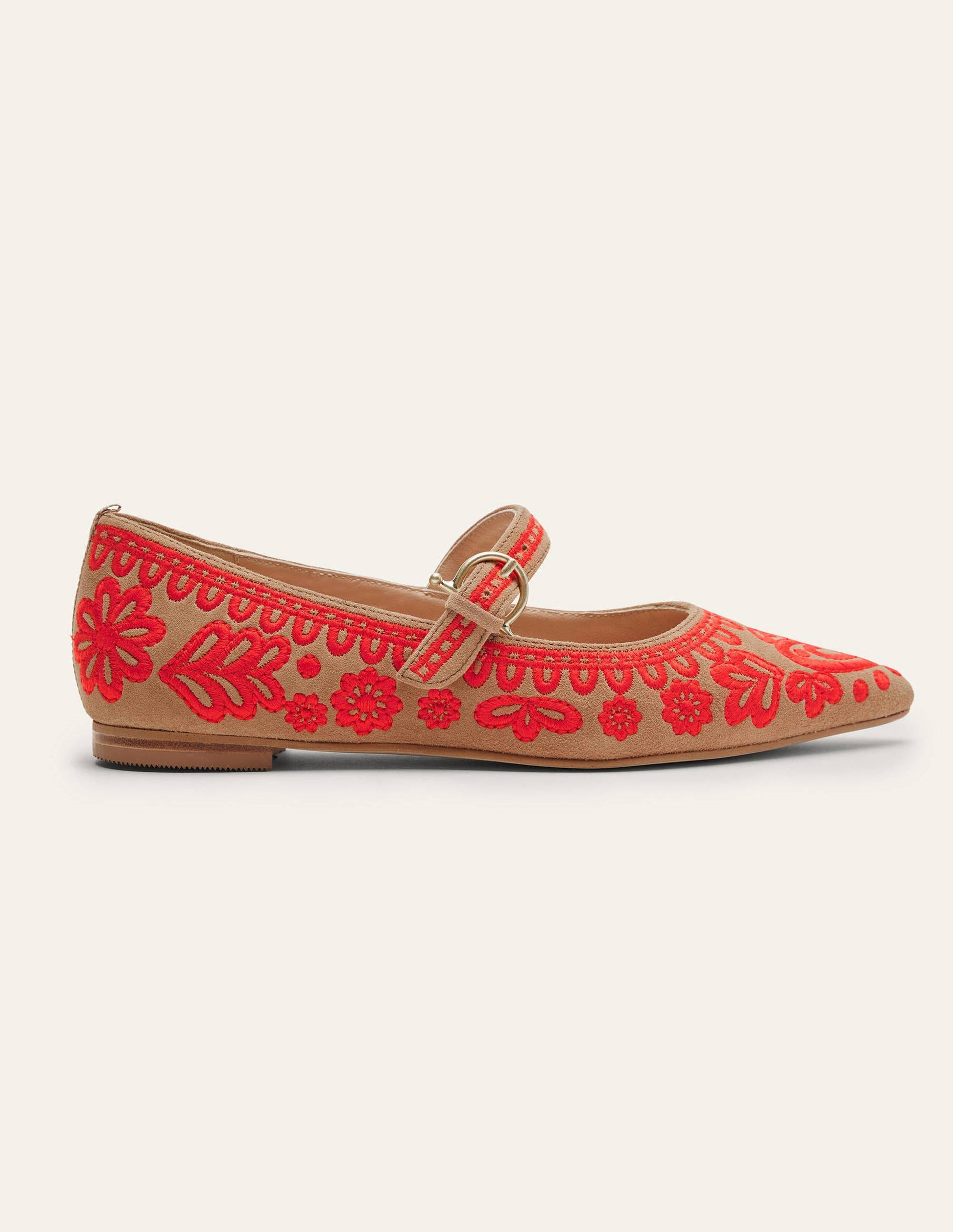 Riemchenschuhe mit spitzer Zehenpartie-Eichelbraun/Stickerei-2