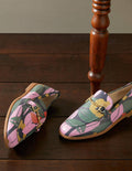 Loafer aus Leder mit Trensen-Navy, Abstrakte Blumen