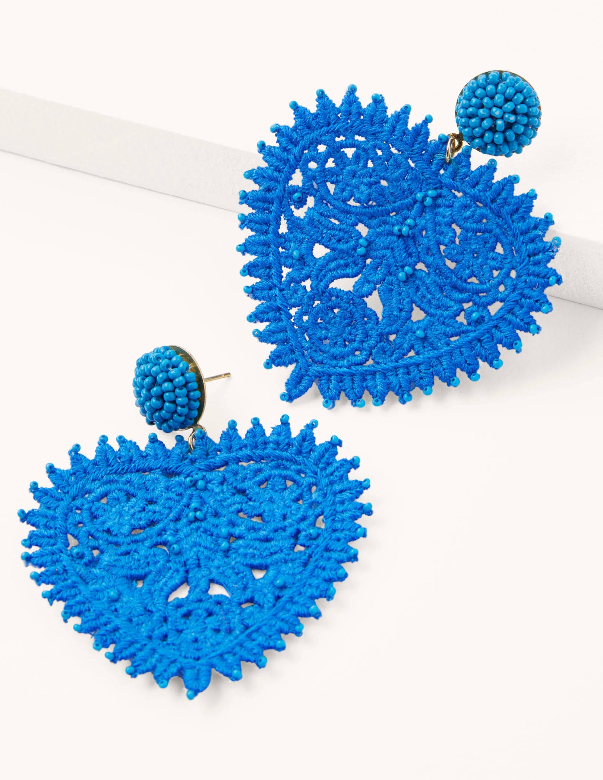 Beaded Heart Earrings-Moroccan Blue - Image 1