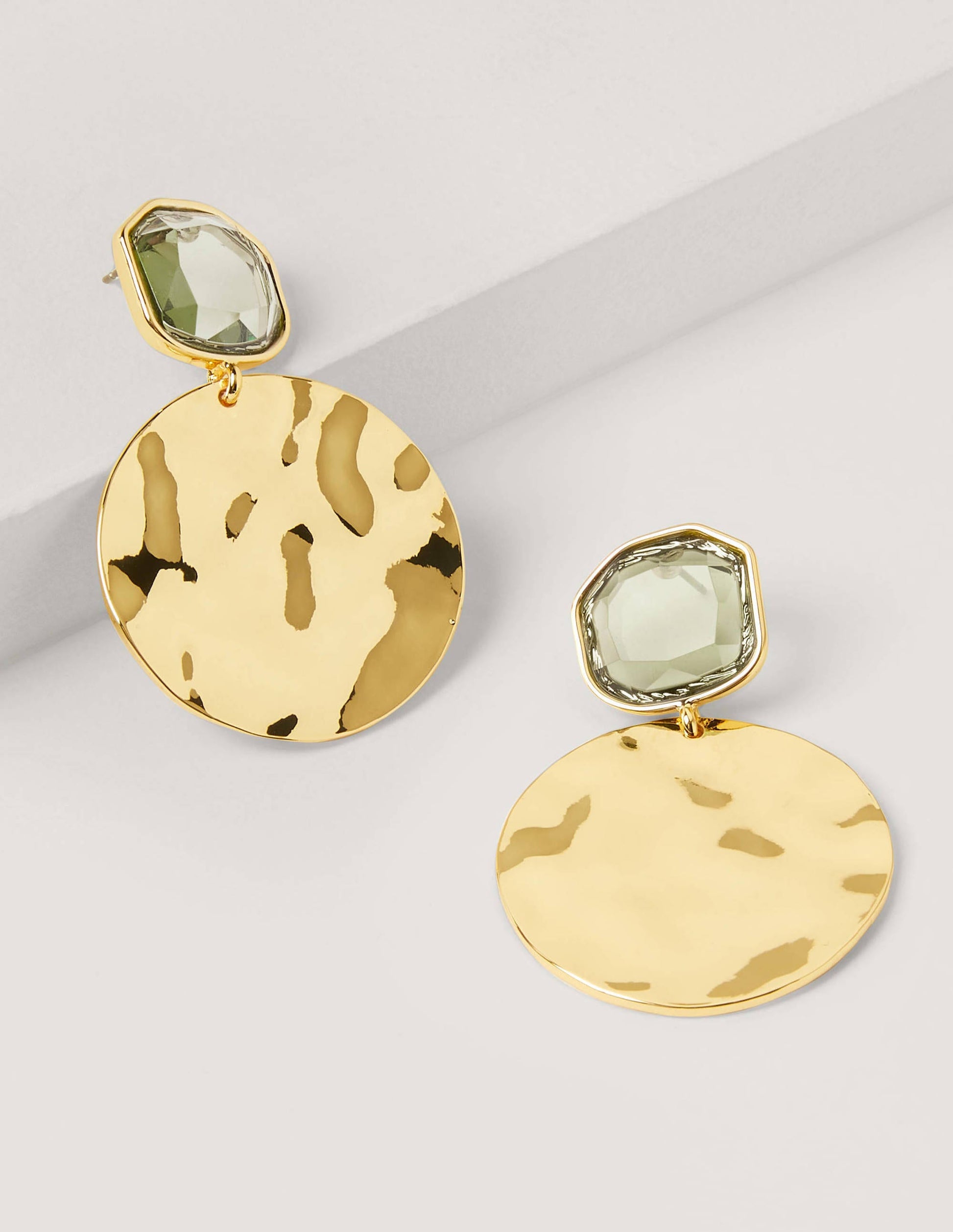 Jewel Hammered Disk Earrings-English Ivy/Gold Metallic-1