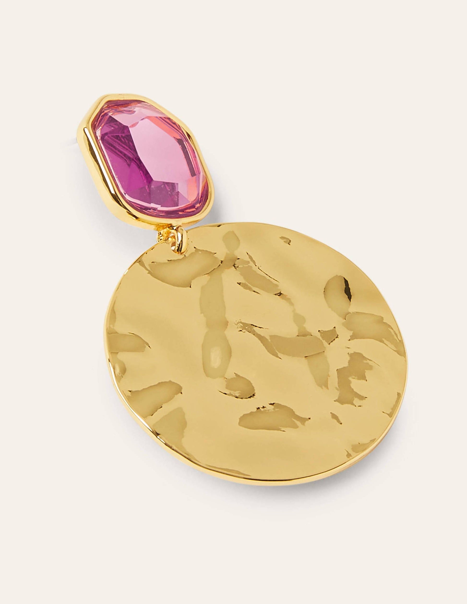 Schmucksteinohrringe mit gehämmerten Scheiben-Kirschblütenrosa/Gold-Metallic-2