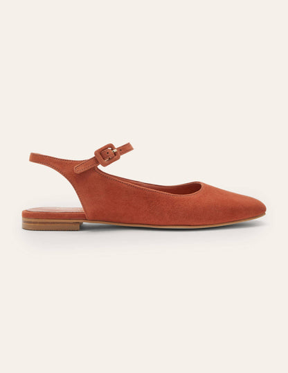 Ballerinas mit Riemchen und eckiger Zehenpartie-Kupferrot, Veloursleder