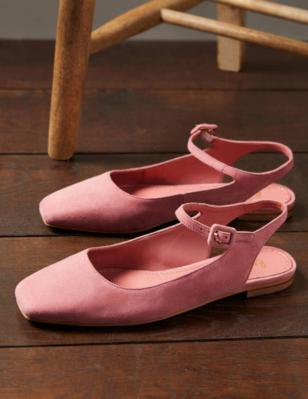 Ballerinas mit Riemchen und eckiger Zehenpartie-Graurosa