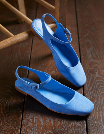 Ballerinas mit Riemchen und eckiger Zehenpartie-Traube/Hyazinthe, Veloursleder