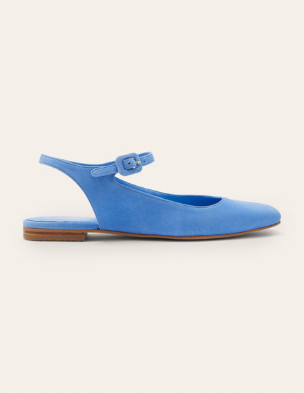 Ballerinas mit Riemchen und eckiger Zehenpartie-Traube/Hyazinthe, Veloursleder