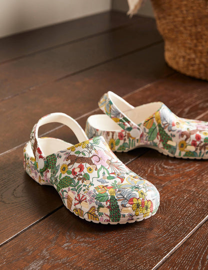Leichte gemusterte Clogs-Naturweiß, Vogel-/Blumenmuster