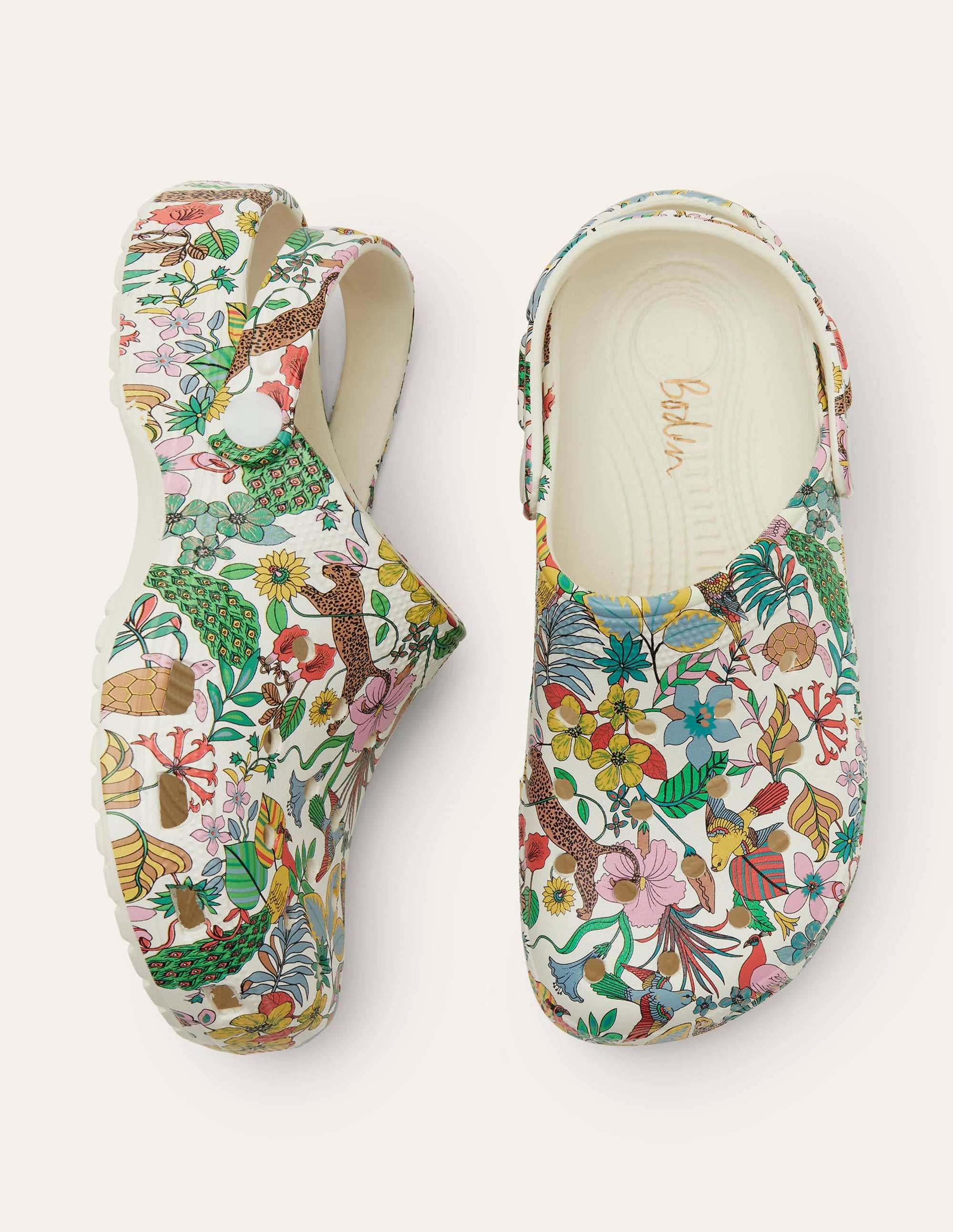 Leichte gemusterte Clogs-Naturweiß, Vogel-/Blumenmuster - Image 3