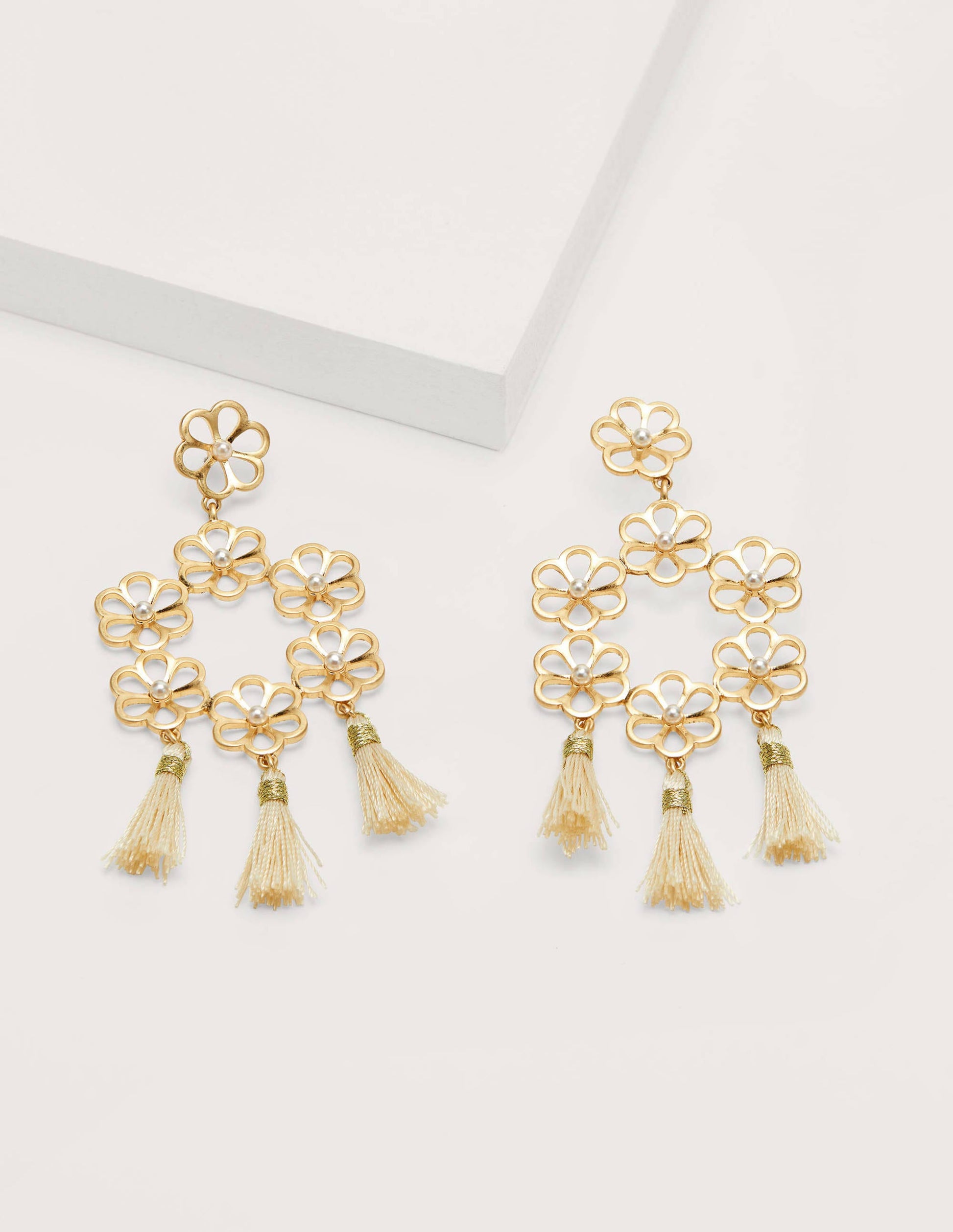 Blumenohrringe mit Quasten-Gold-Metallic-1