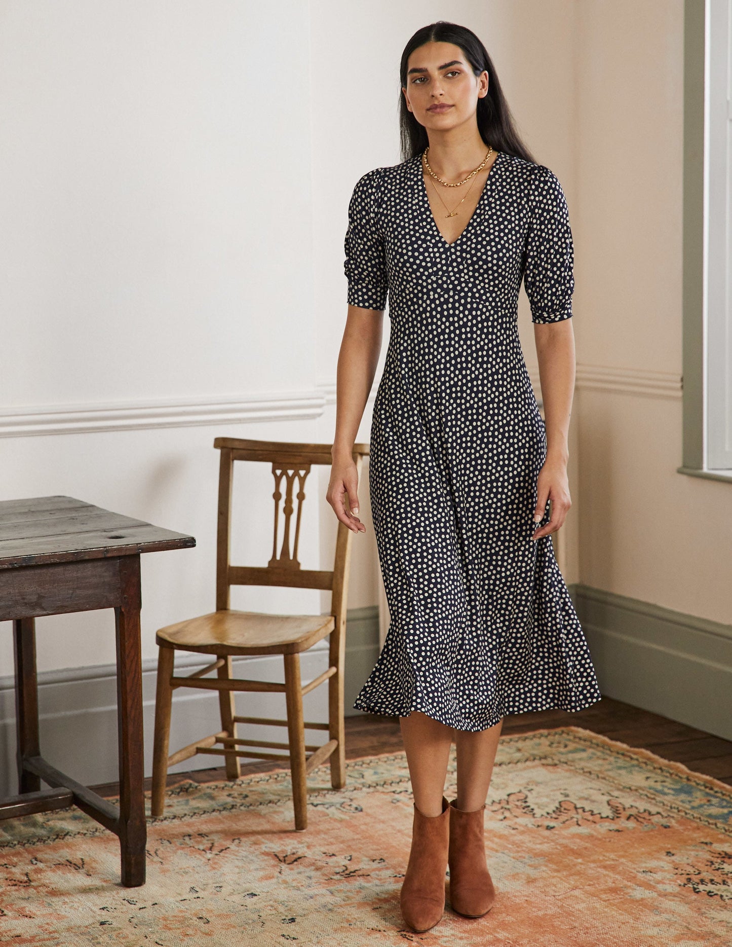 Eva Jersey Midi Dress-French Navy Spot