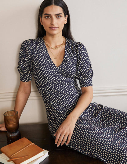 Robe midi Eva en jersey-Pois bleu marine foncé