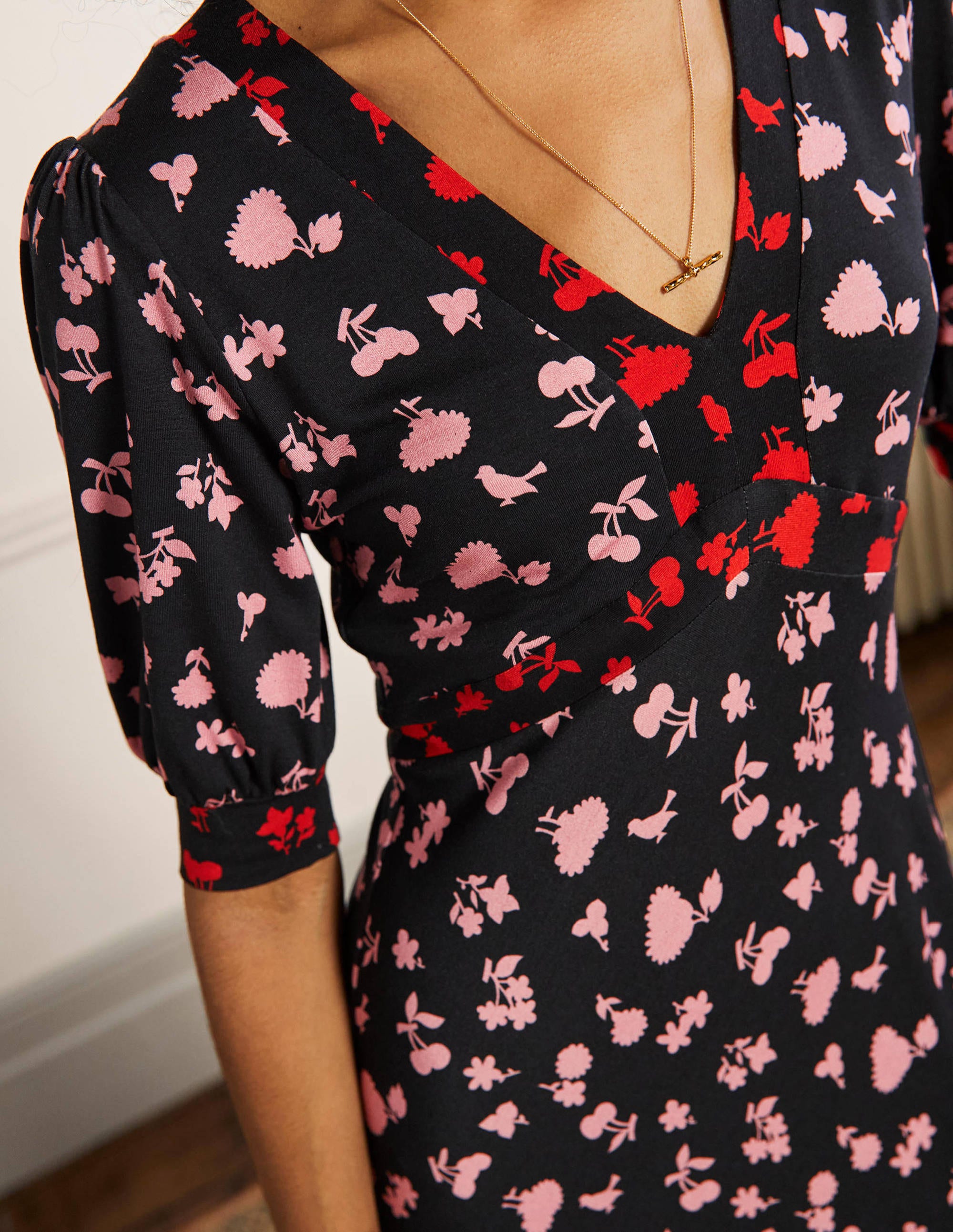 Eva Jersey-Midikleid-Schwarz/Kirschblütenrosa, Waldknospen - Image 2