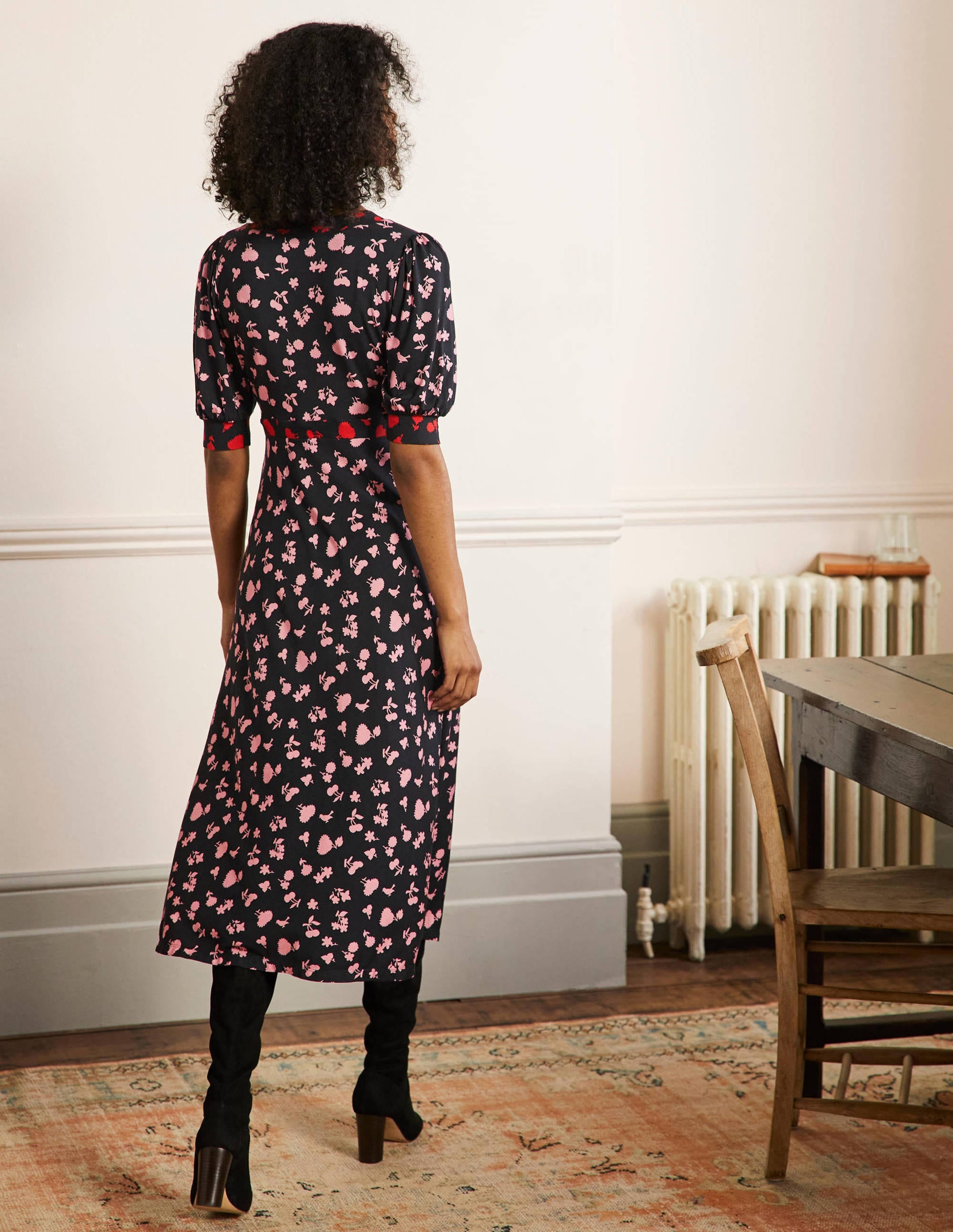 Eva Jersey-Midikleid-Schwarz/Kirschblütenrosa, Waldknospen - Image 3