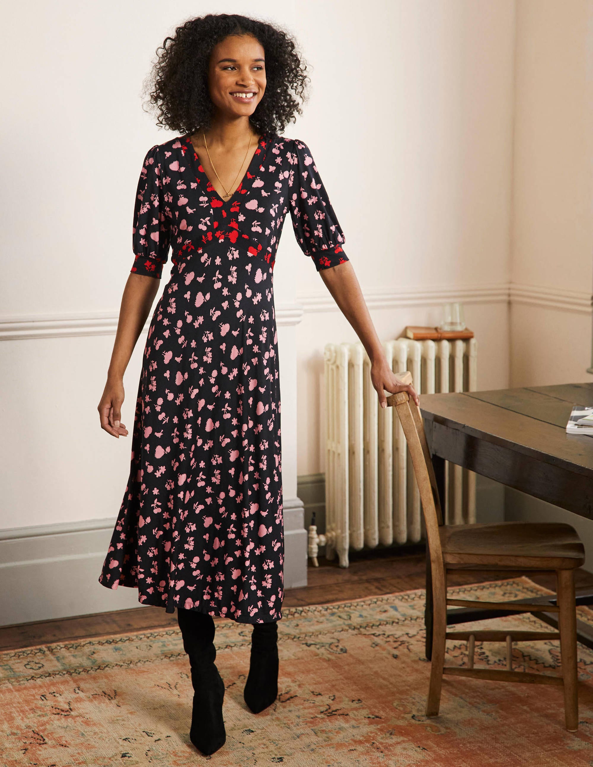 Eva Jersey-Midikleid-Schwarz/Kirschblütenrosa, Waldknospen - Image 4