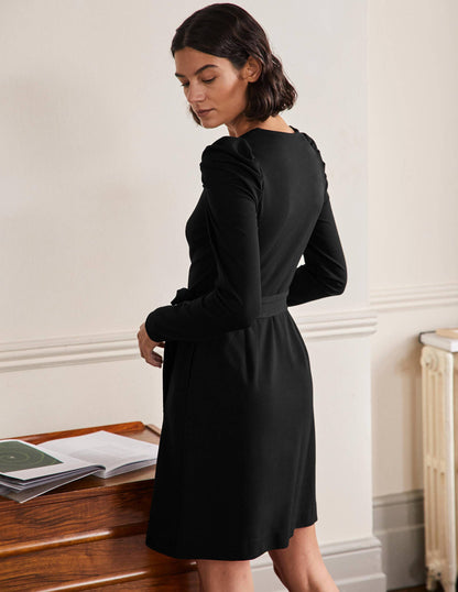 A-Linien-Kleid mit Puffärmeln-Schwarz-3