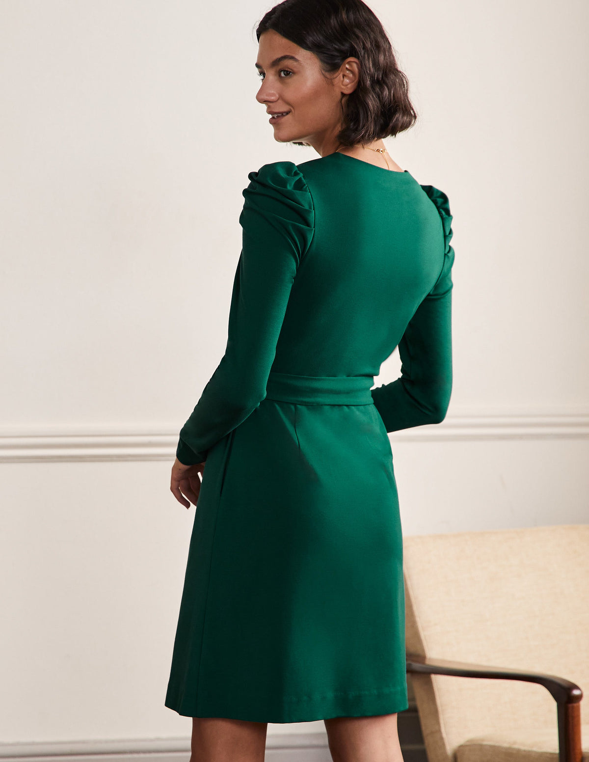 A-Linien-Kleid mit Puffärmeln-Waldgrün - Image 3