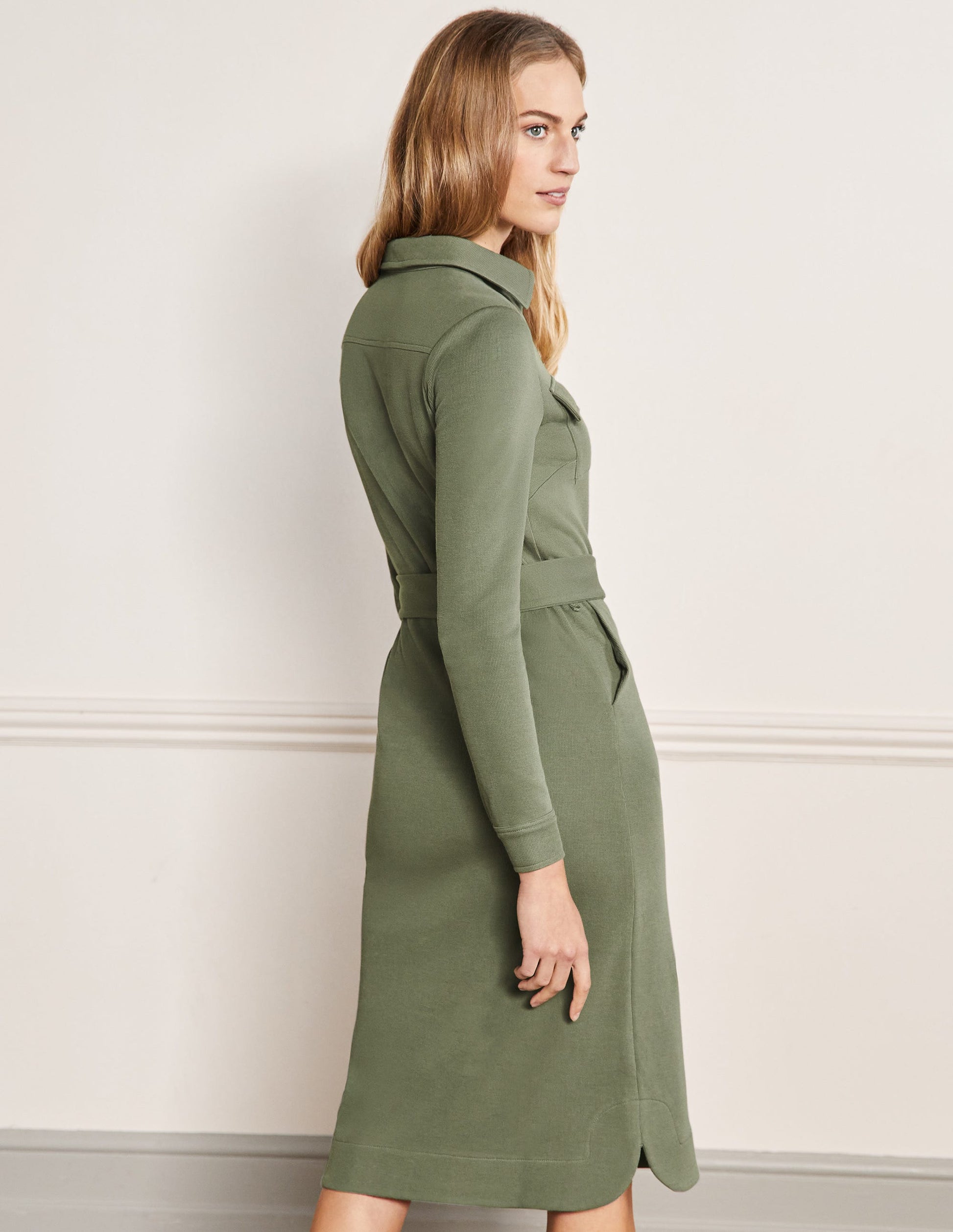 Midi-Hemdblusenkleid aus Ponte-Roma-Jersey-Erlengrün-3