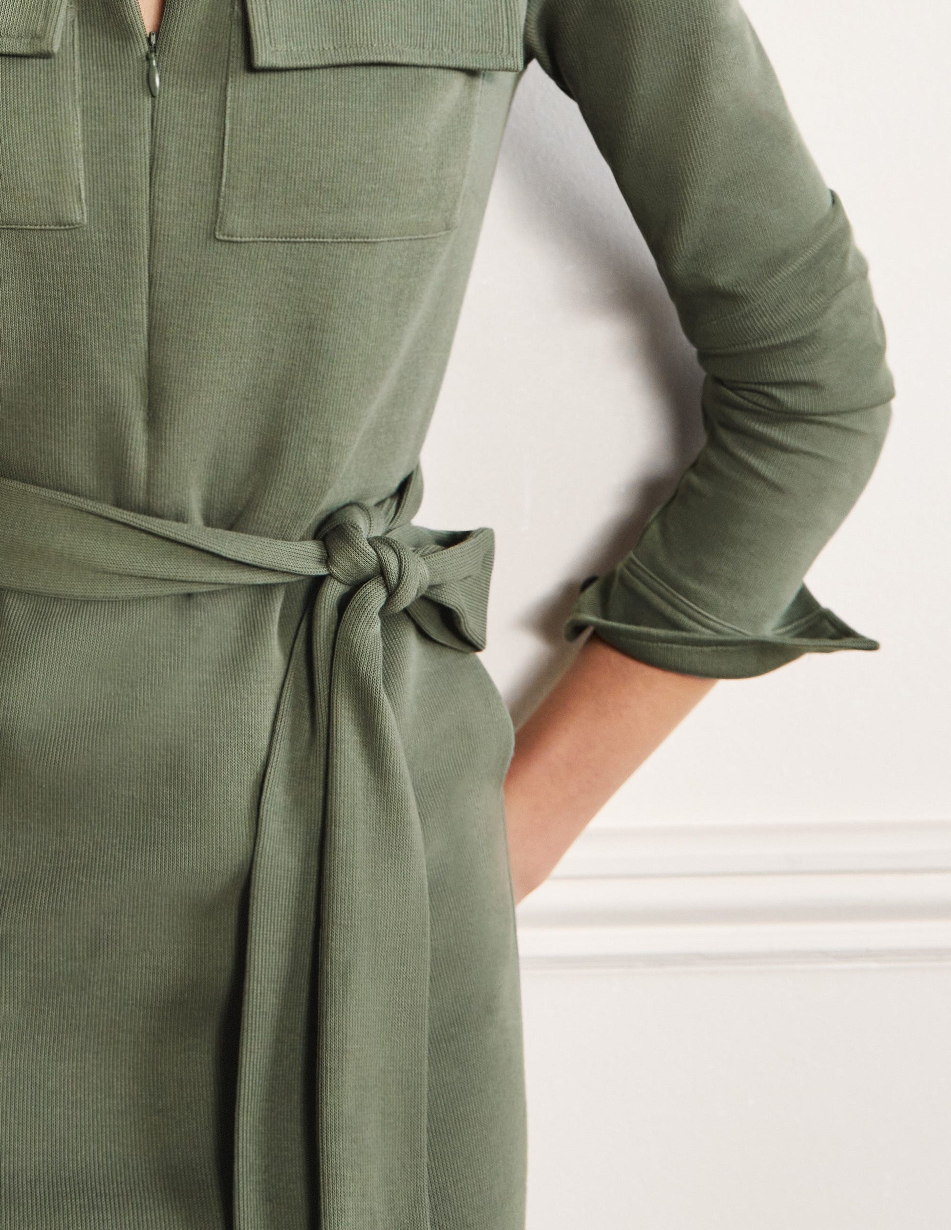 Midi-Hemdblusenkleid aus Ponte-Roma-Jersey-Erlengrün-5