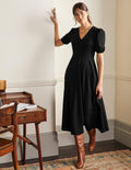 Ponte-Midikleid mit Puffärmeln-Schwarz