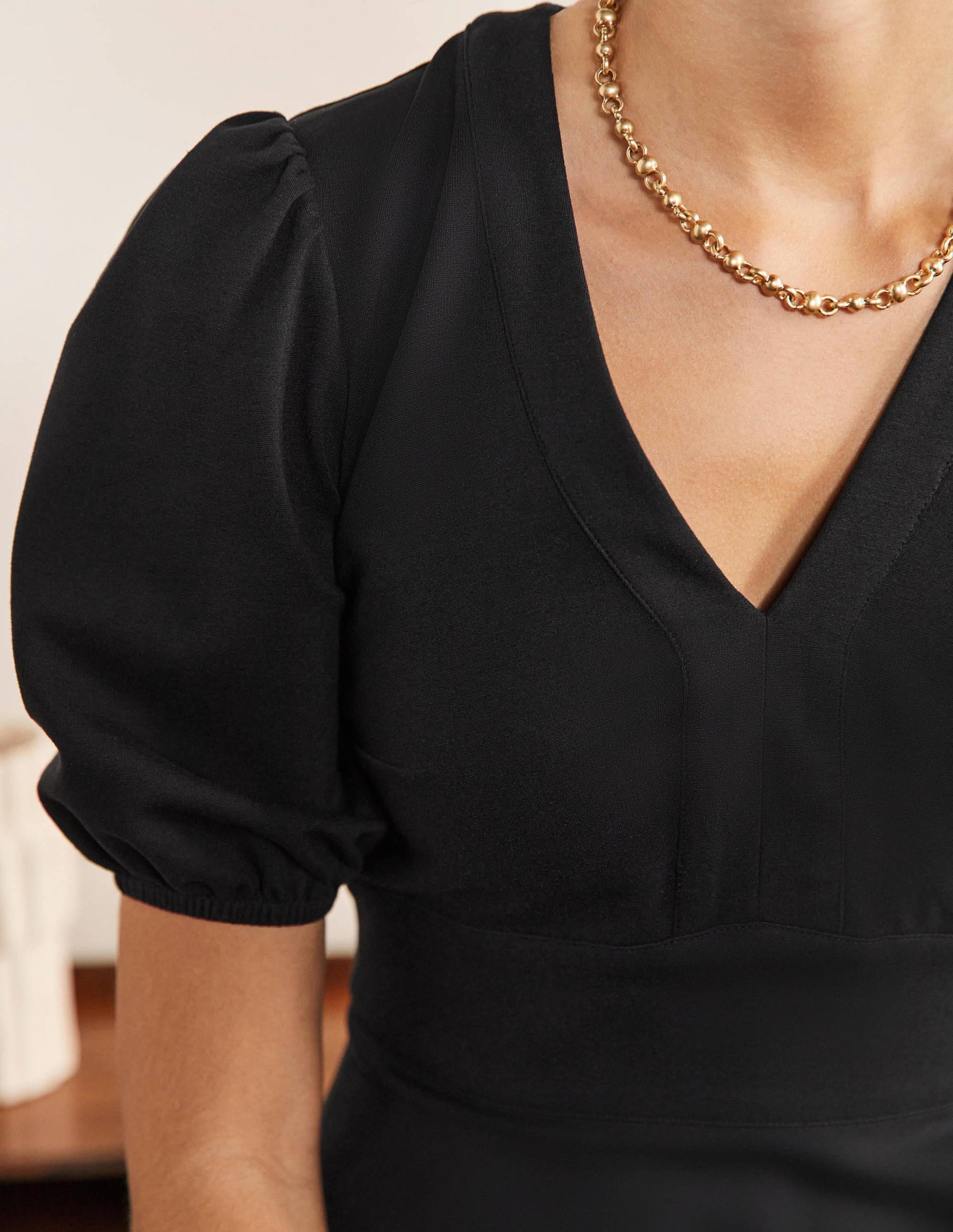 Ponte-Midikleid mit Puffärmeln-Schwarz-2