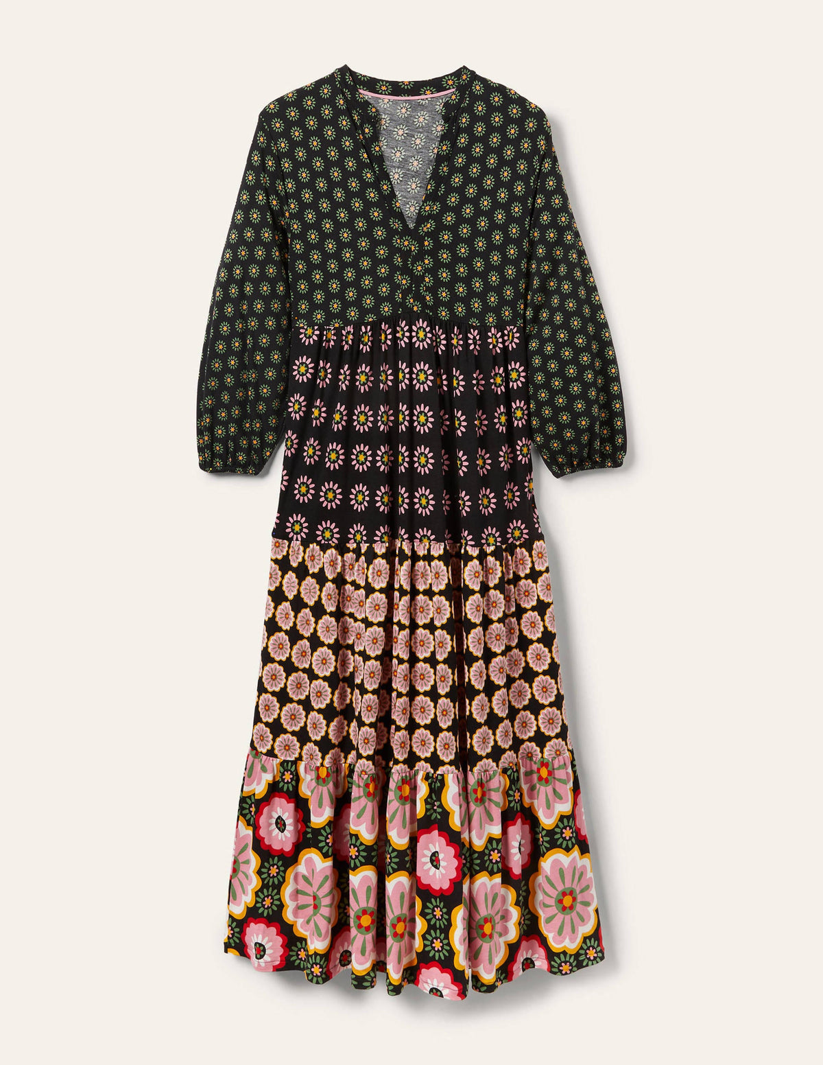 Maxi-Kleid mit gekerbtem Ausschnitt-Mustermix, Bunt-5