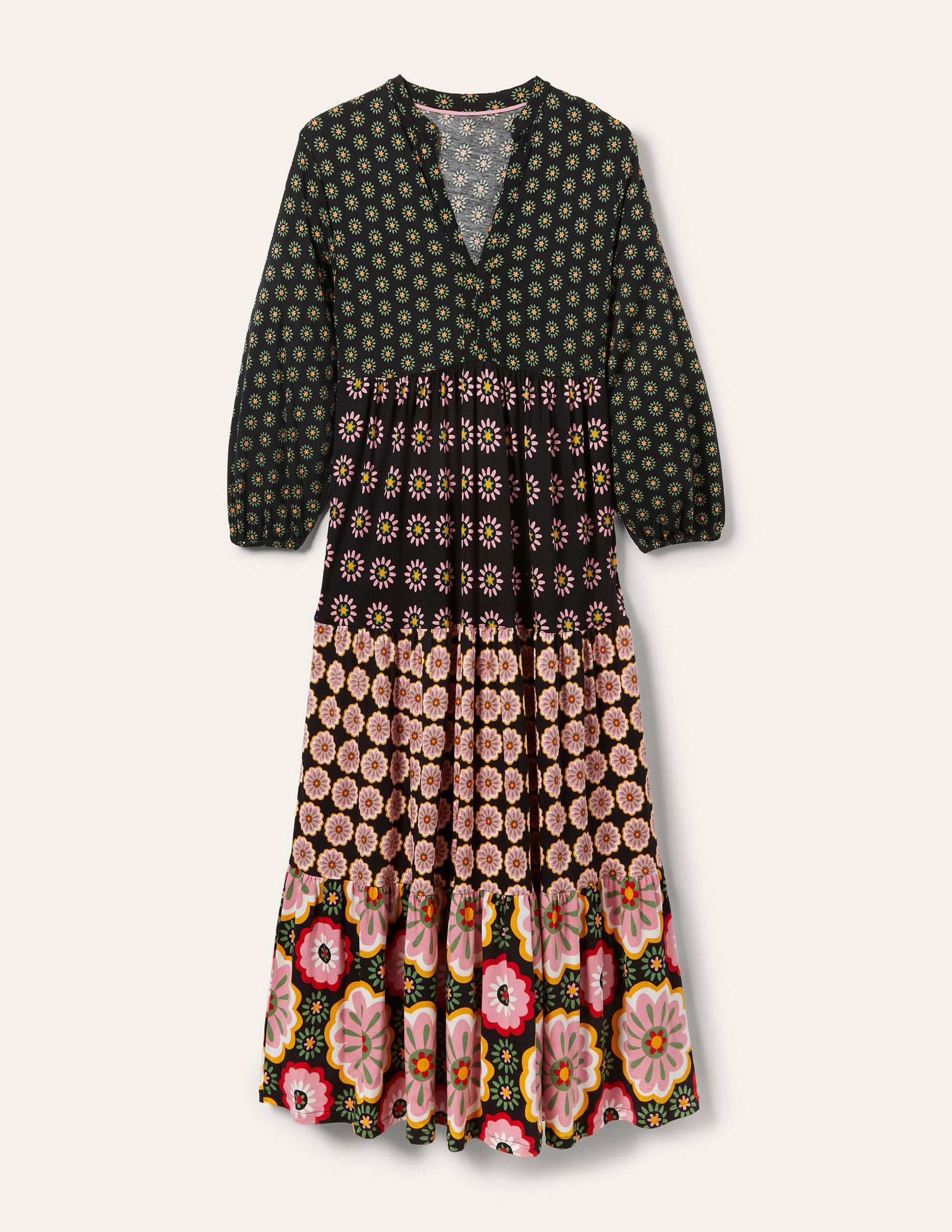 Maxi-Kleid mit gekerbtem Ausschnitt-Mustermix, Bunt - Image 5