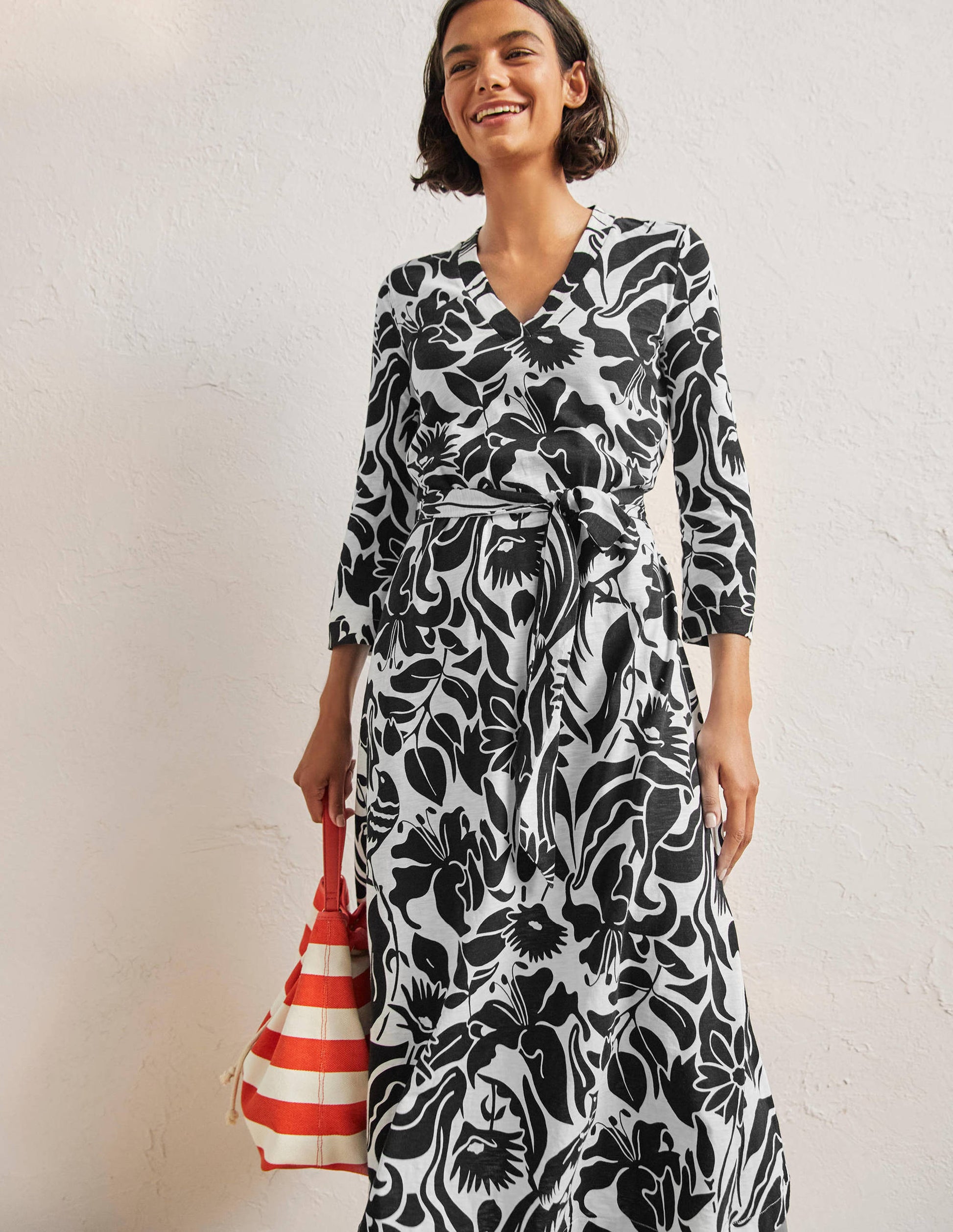 Kaftan-Midikleid aus Jersey-Schwarz, Orientalischer Vogel-1