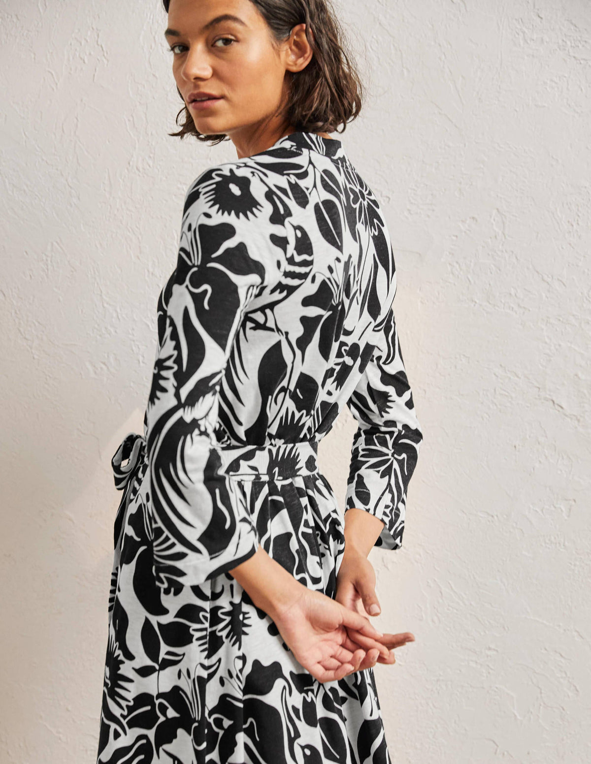 Kaftan-Midikleid aus Jersey-Schwarz, Orientalischer Vogel-3