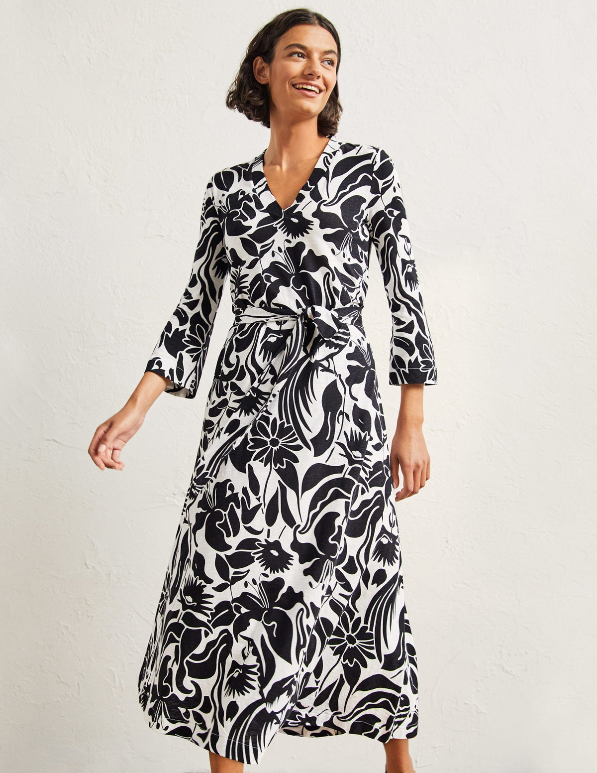 Kaftan-Midikleid aus Jersey-Schwarz, Orientalischer Vogel - Image 5