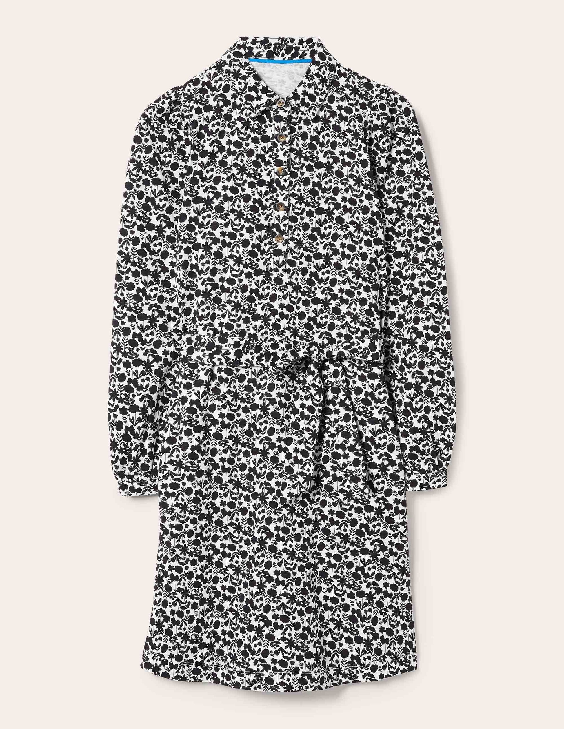 Robe-chemise en jersey-Noir, motif Flora Bloom-5