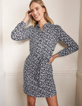Robe-chemise en jersey-Noir, motif Flora Bloom