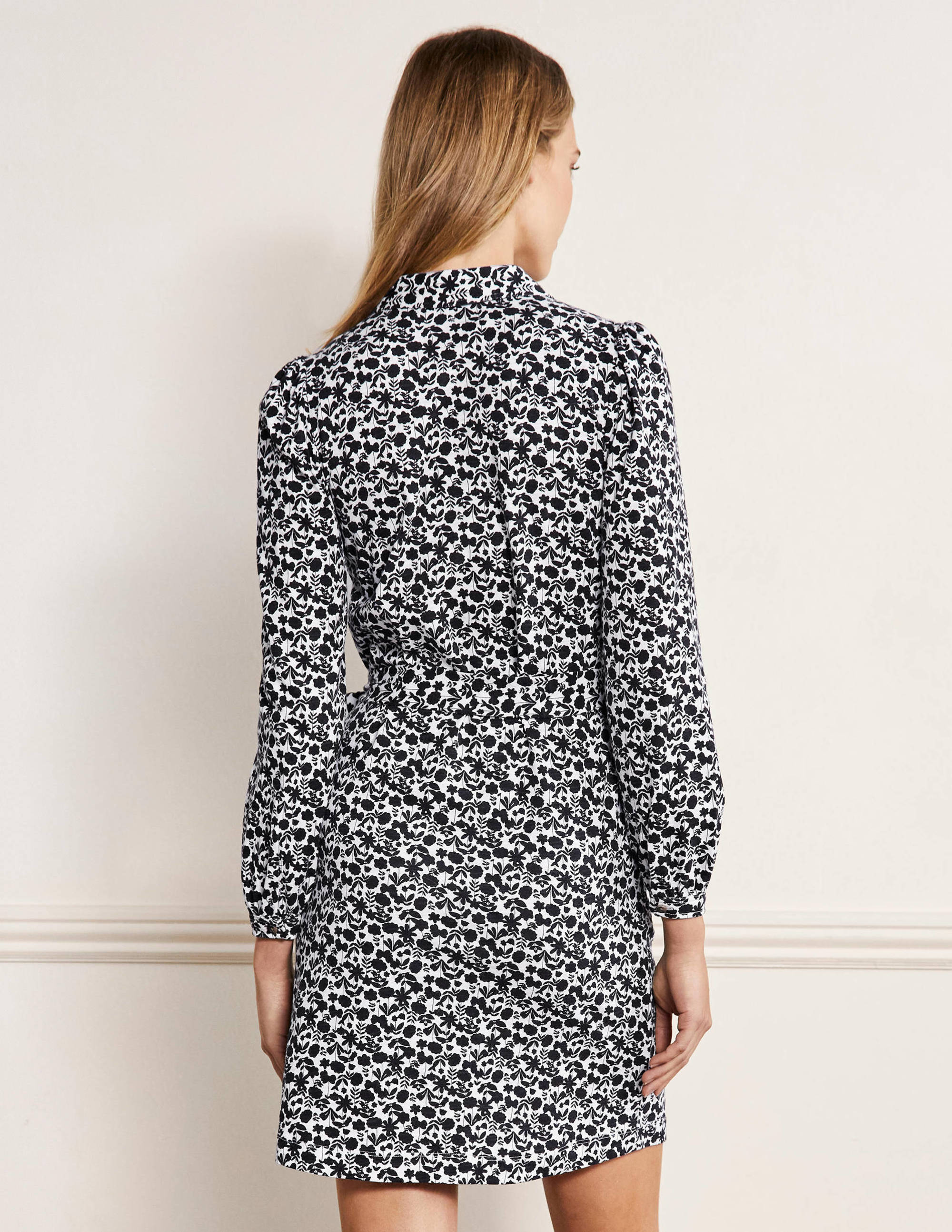 Robe-chemise en jersey-Noir, motif Flora Bloom - Image 3