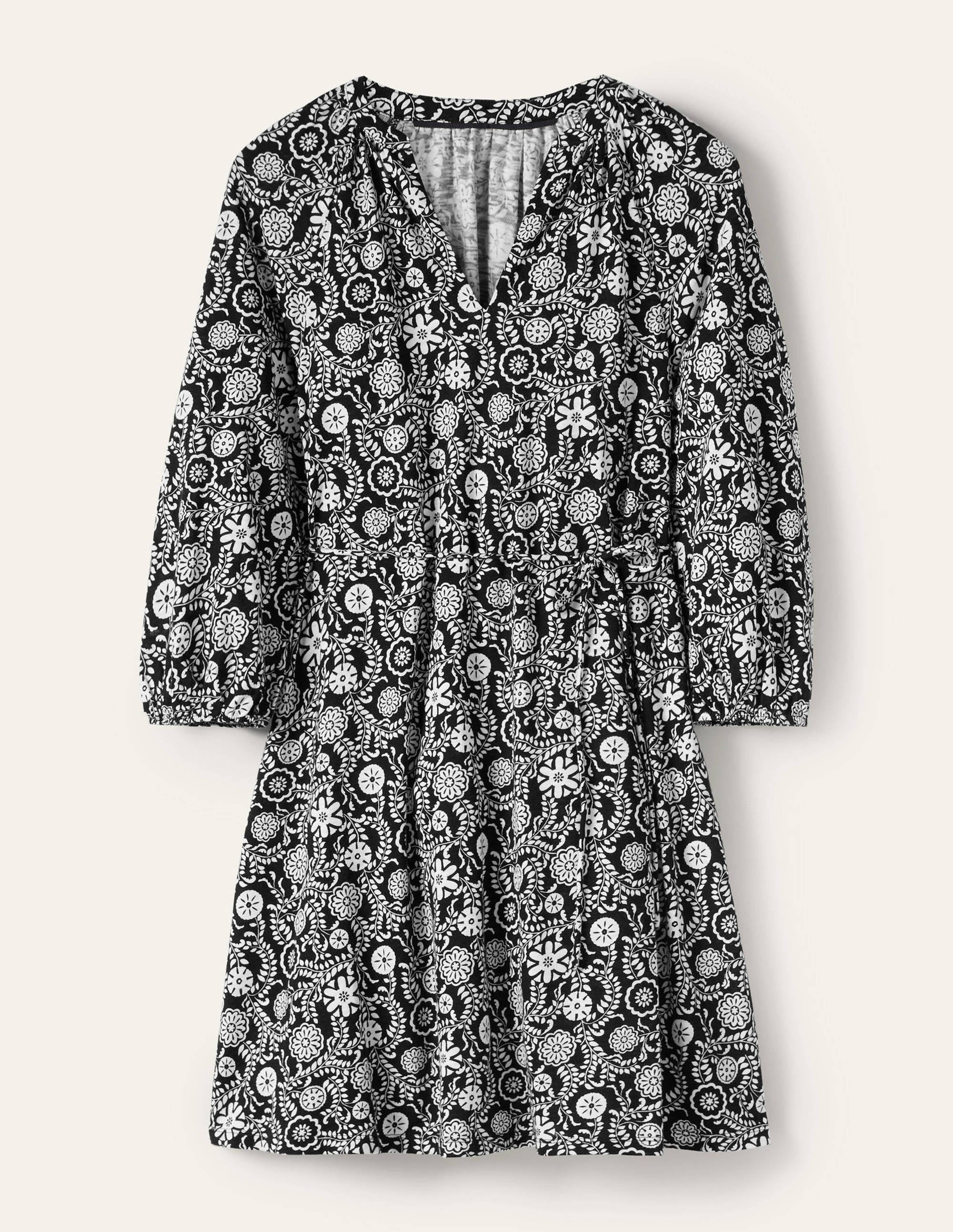 Mini-robe à col cranté en jersey-Noir, motif Opulent Garden - Image 5