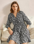 Mini-robe à col cranté en jersey-Noir, motif Opulent Garden