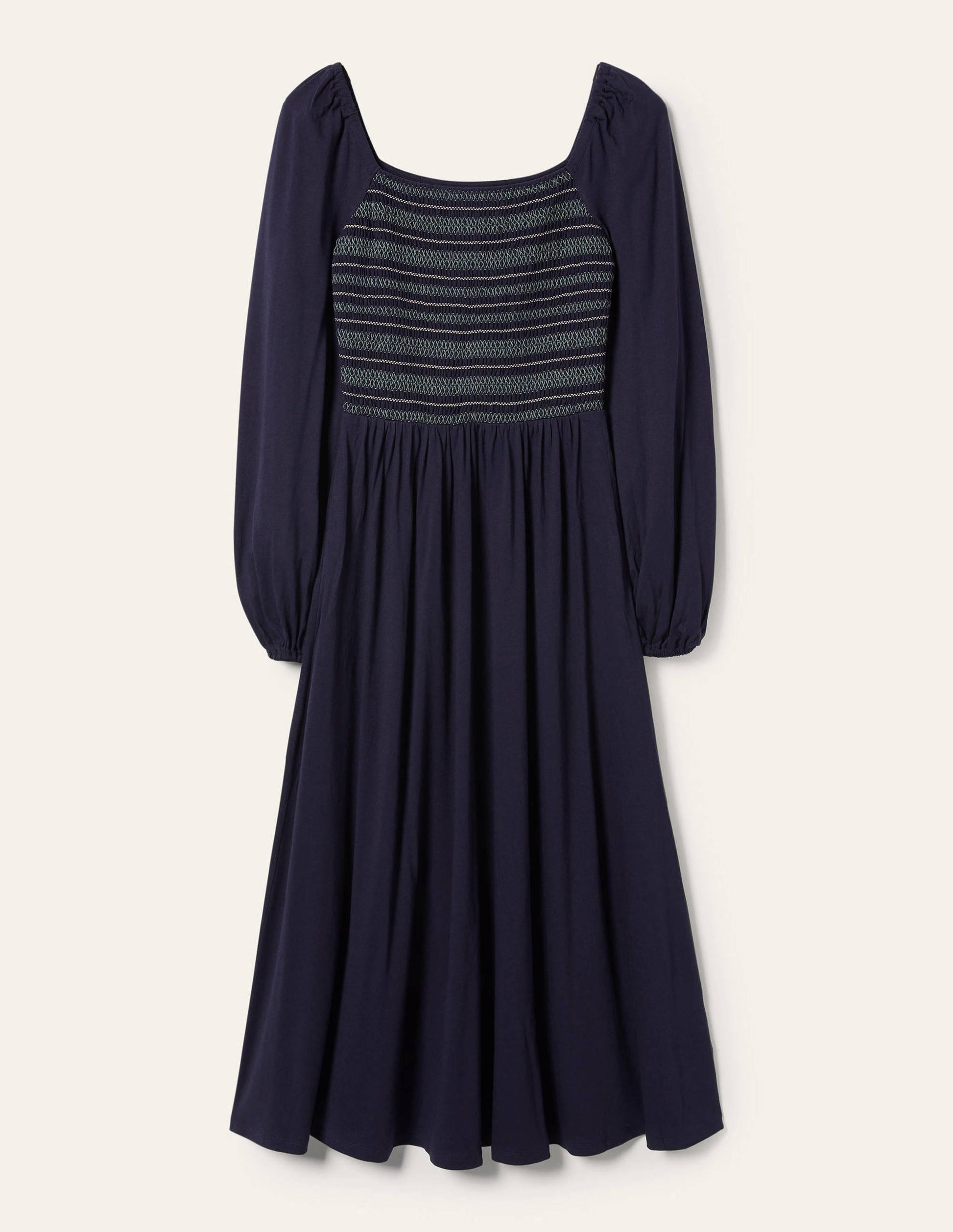 Robe midi à smocks en jersey-Bleu marine-5