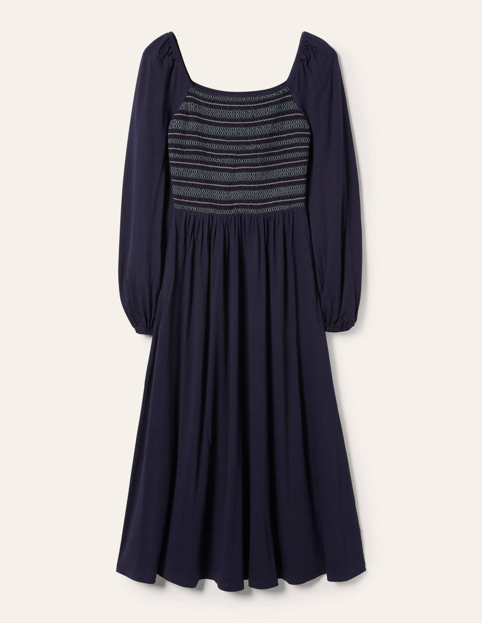 Robe midi à smocks en jersey-Bleu marine - Image 5