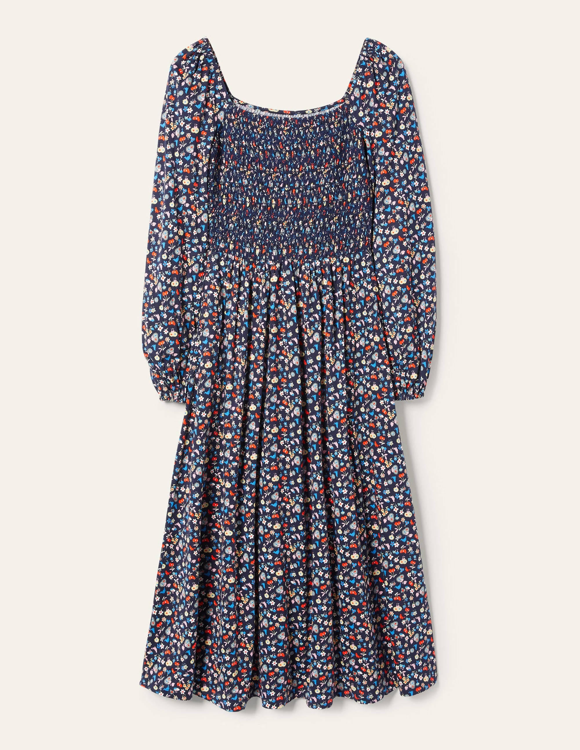Jersey-Midikleid mit Smokdetail-Navy, Waldknospen - Image 5