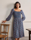 Jersey-Midikleid mit Smokdetail-Navy, Waldknospen