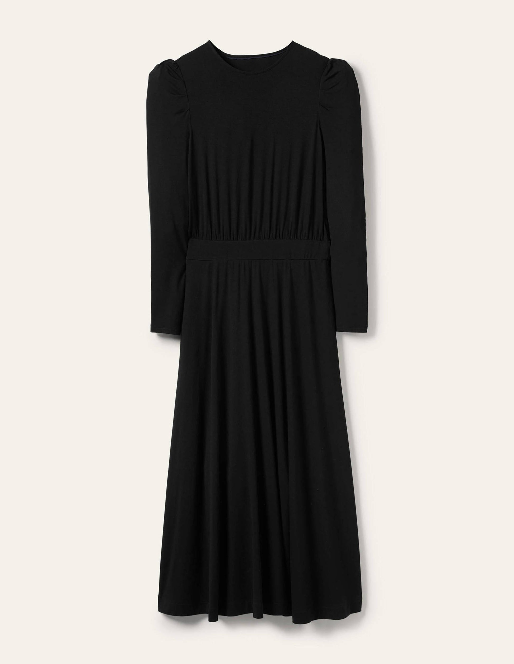 Puff Sleeve Jersey Midi Dress-Black-7